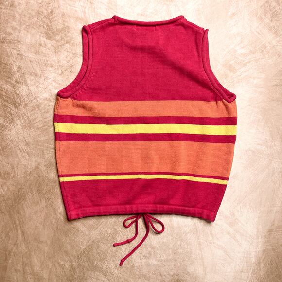 Vintage 90s Basic Editions Sleeveless Striped Knit Top Drawstring Waist Retro - Picture 2 of 6